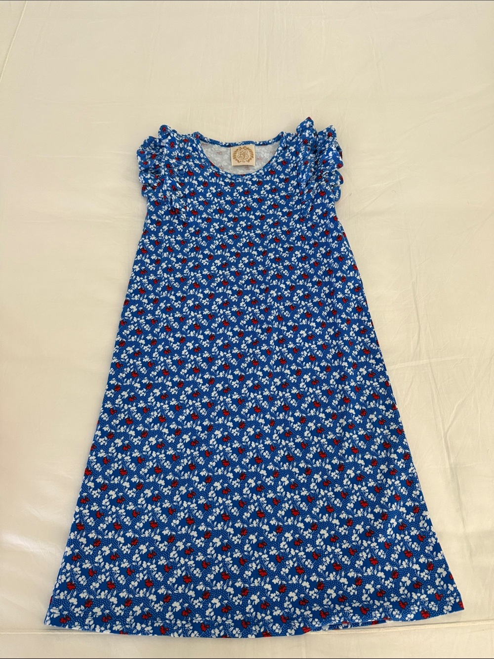 The Beaufort Bonnet Company Blue Floral Ruffle Sleeve Kids Dress